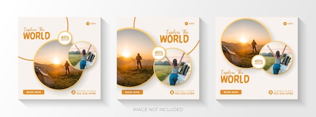 adventure social media post and travel promotion banner template Premium