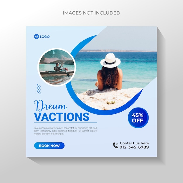 adventure social media post and travel promotion banner template Premium