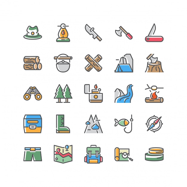 Adventure survival icon set vector collection