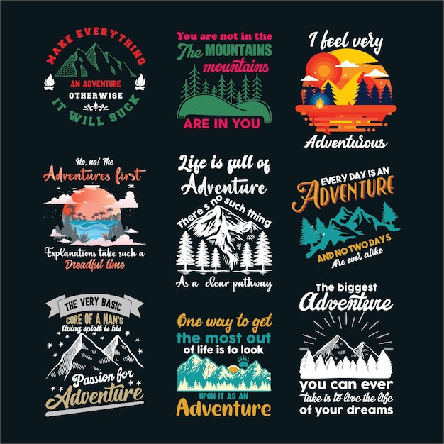 Adventure travel and camping t shirt deign set