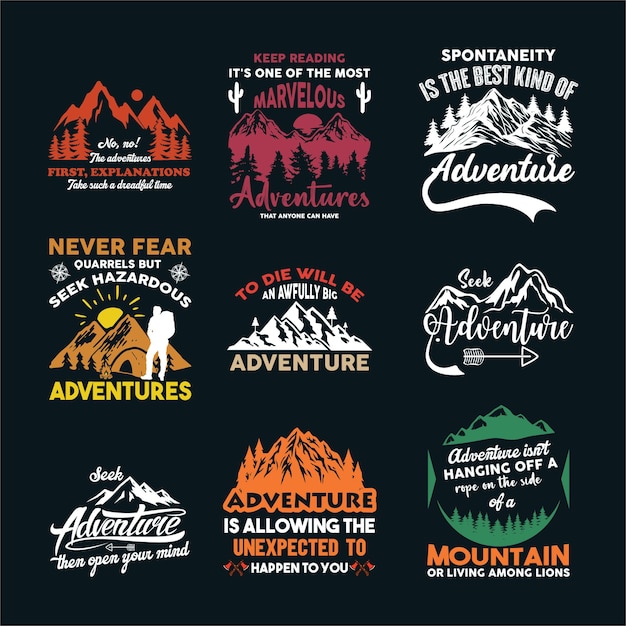 Vector adventure travel and camping t shirt deign set