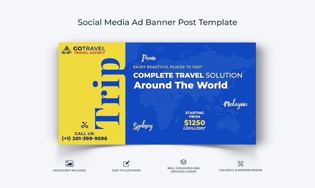 Vector adventure travel social media facebook ad banner post template premium vector