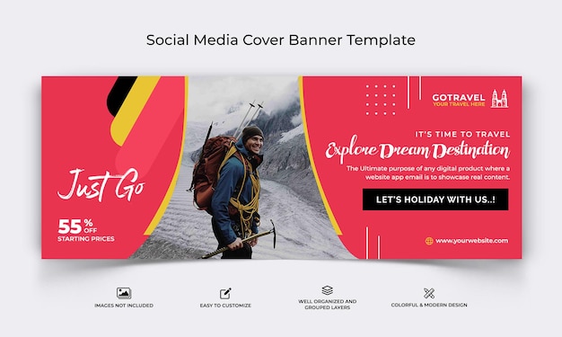 Adventure Travel social media Facebook cover banner template Premium Vector