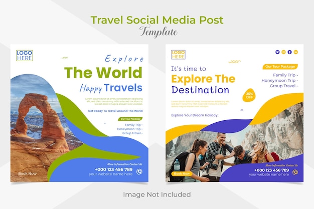 Adventure travel and tour social media post and facebook and instagram post banner template design