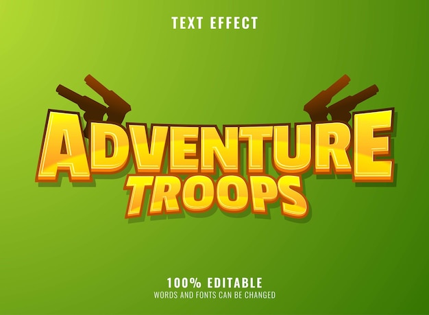 Adventure troops text effect with guns silhouette