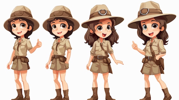 Adventurous Girl in Safari Outfit Posing Creatively in Illustration