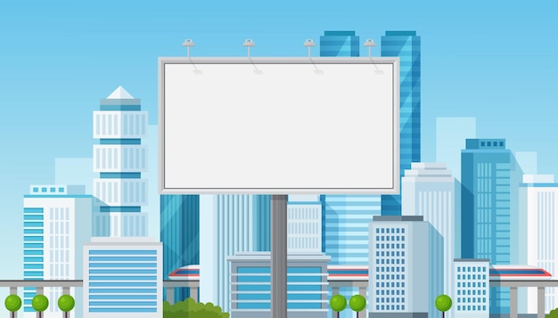 Vector advertisement billboard for placing your advertising on cityscape background