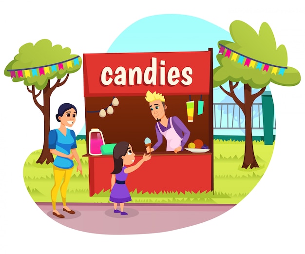 Advertising Banner Candies Lettering Cartoon Flat.