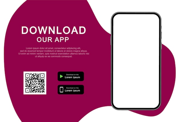 Advertising banner for downloading mobile app. Download our app for mobile phone.  smartphone with empty screen for your app.