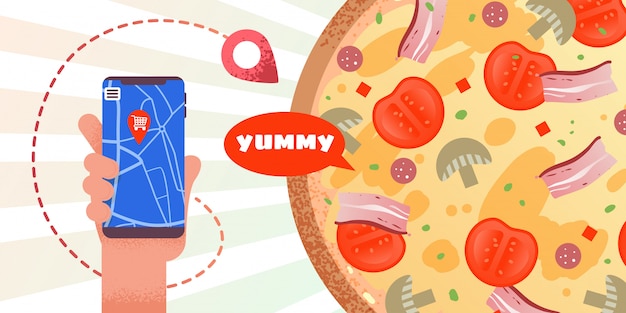 Advertising Banner with App Online Pizza Order