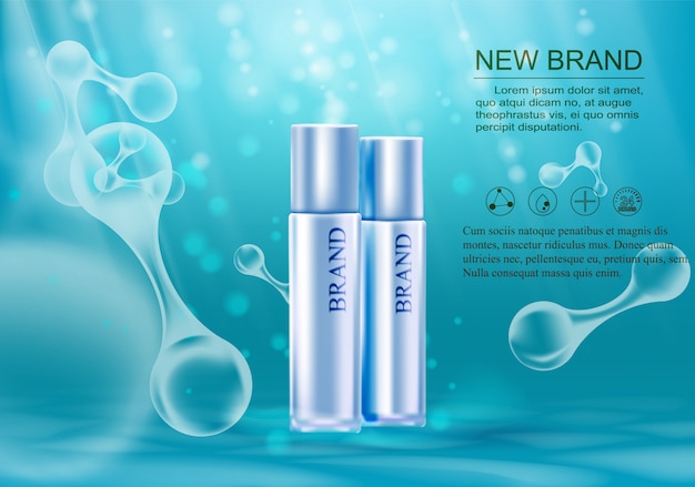 Advertising cosmetic skin care product template, with Bokeh and Water background.