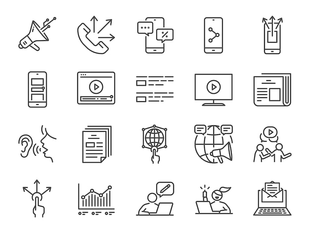 Advertising line icon set.