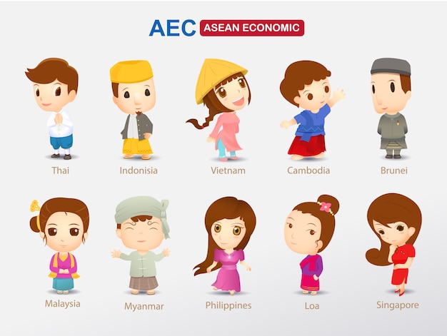 AEC cartoon in Asian costume