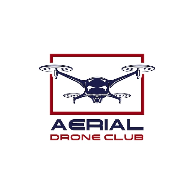 Aerial drone club logo quad copter community logo design template