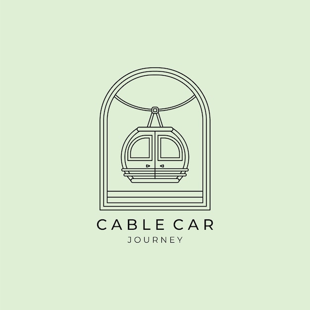 Aerial tramway with emblem and line art style logo icon template design cable car vector illustration