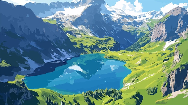 Vector aerial view of alpine oeschinen lake mountain landscape scenery