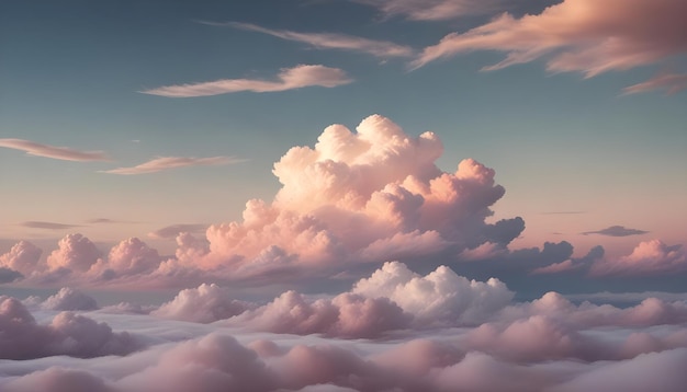 Vector an aerial view of fluffy pinkhued clouds against a clear sky at sunset representing a serene and beautiful landscape