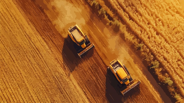 Aerial View of Harvesting Wheat Combine