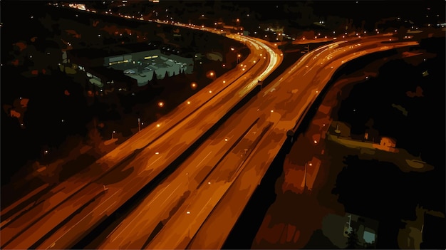 Vector aerial view of illuminated kings highway 85 stunning nighttime capture for advertising and travel