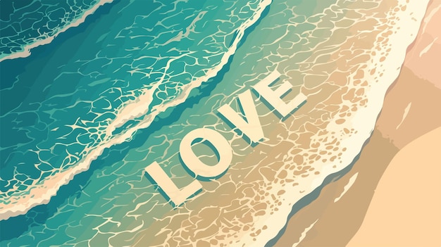 Vector aerial view of love written on beach romantic word in sand