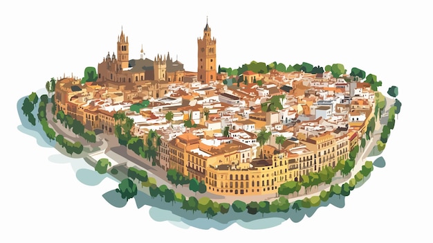 Vector aerial view of seville with giralda tower dominating the skyline