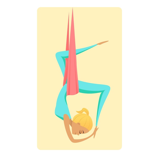 Aeroyoga vector illustration Antigravity yoga Girl in hammock practicing aerial yoga