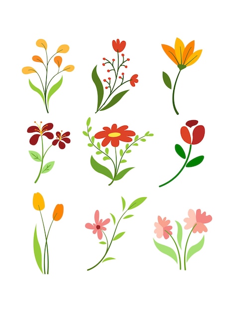 Aesthetic flower shape design element set vector