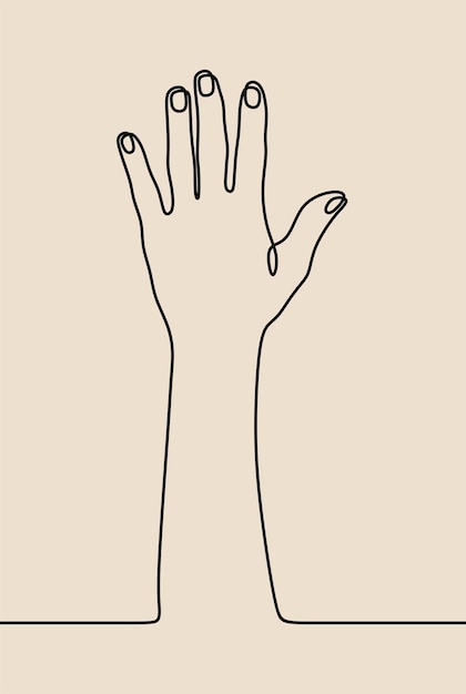 Aesthetic hand raise gesture oneline continuous line art