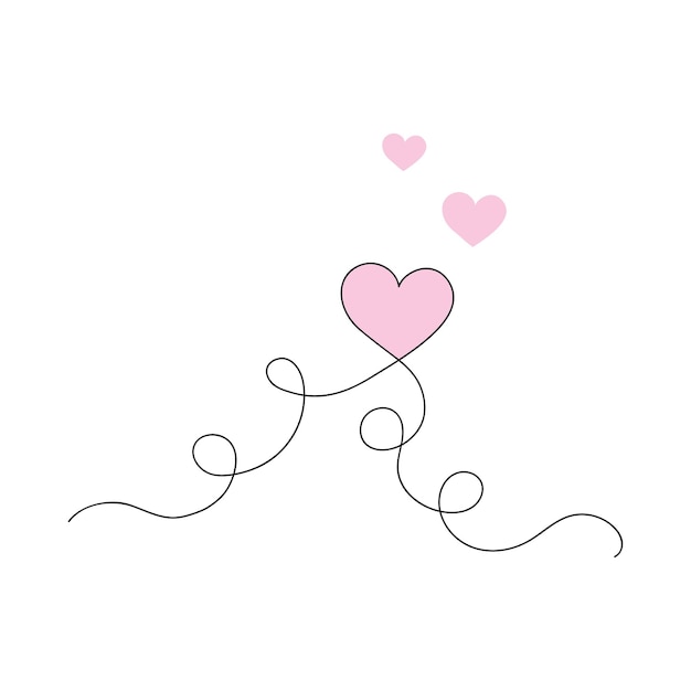 Aesthetic hearts continuous one line art drawing valentines day concept heart love couple outline artistic isolated