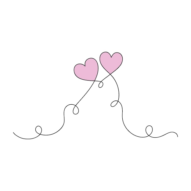 Aesthetic hearts continuous one line art drawing valentines day concept heart love couple outline artistic isolated