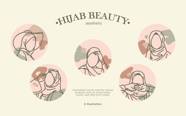 Aesthetic hijab woman illustration template Premium Vector