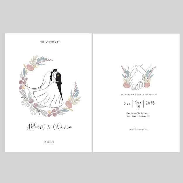 Vector aesthetic korean wedding card wedding template with simple flower