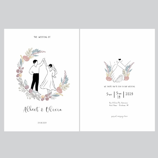 Vector aesthetic korean wedding card wedding template with simple flower