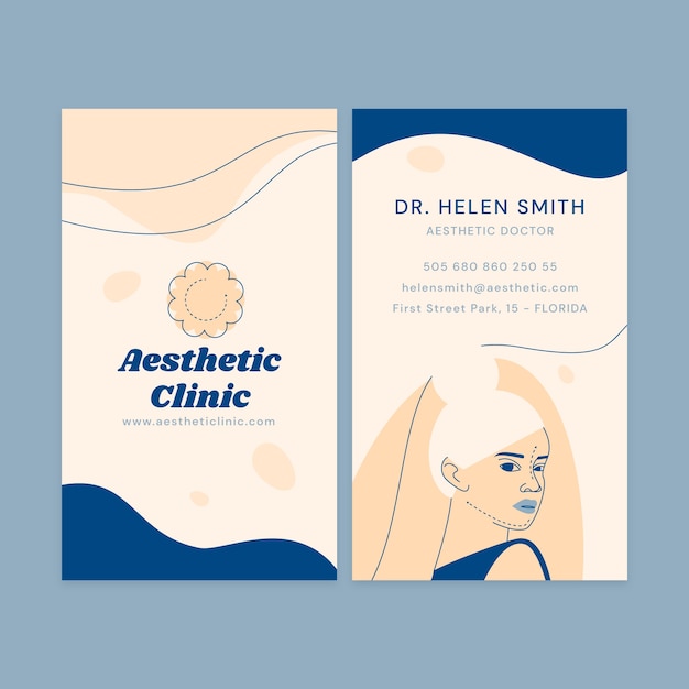 Vector aesthetic medicine and treatment vertical business card template