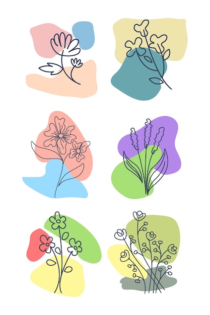 Aesthetic outline flower shape design element set vector