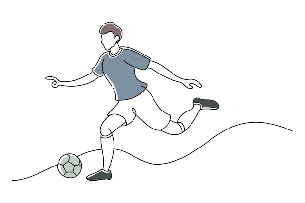 Vector aesthetic shot of athletic hispanic footballer shooting doodle continuous line art vector