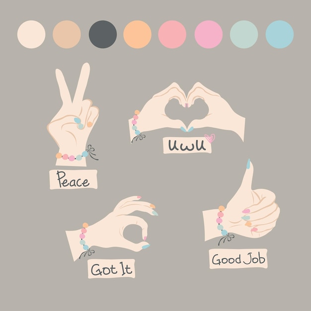 Vector aesthetic stickers hand gestures