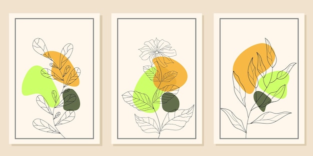 aesthetic wall hanging design set. pastel color background with line art leaf elements.