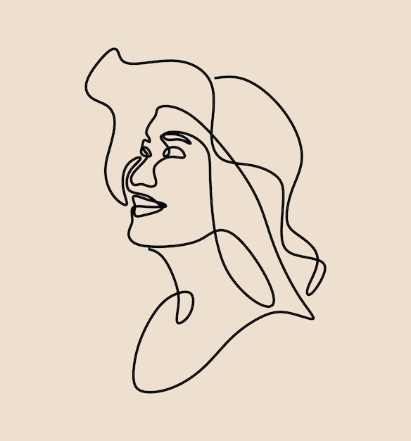 Aesthetic woman face wear hat oneline continuous single line art