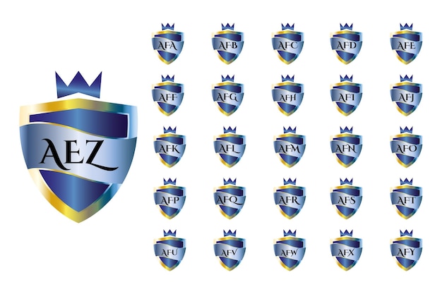 AFA to AFZ collection of shield logos with three capital letters