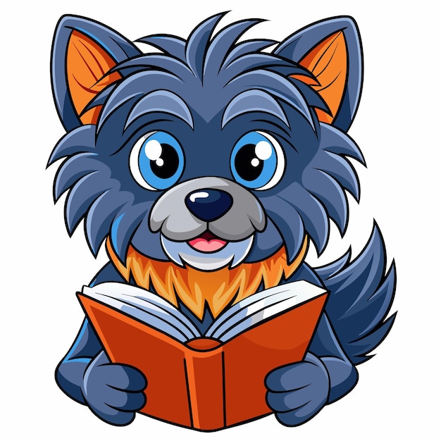 Affenpinscher dog reading vector kawaii