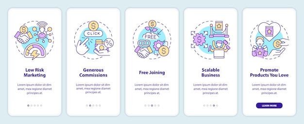 Affiliate marketer benefits onboarding mobile app screen