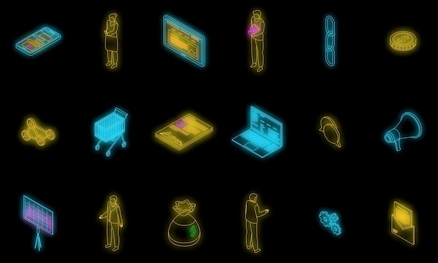 Affiliate marketing icons set vector neon