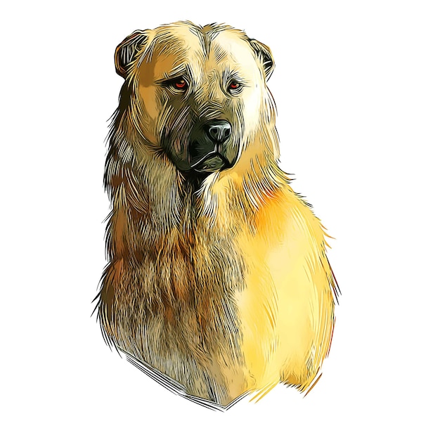 Afghan Shepherd Dog Watercolor Sketch Hand Drawn Illustration