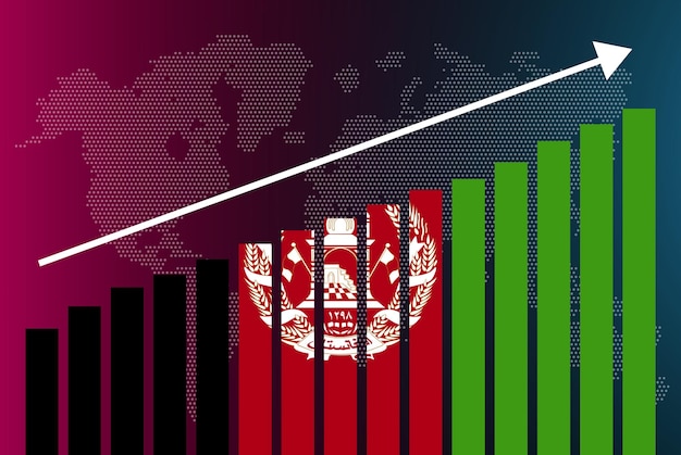 Afghanistan bar chart graph, increasing values, country statistics concept, Afghanistan flag on bar