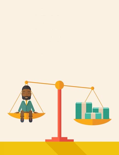 Vector afircan businessman on a balance scale