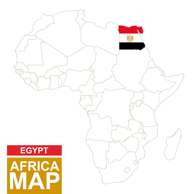 Africa contoured map with highlighted Egypt. Egypt map and flag on Africa map. Vector Illustration.