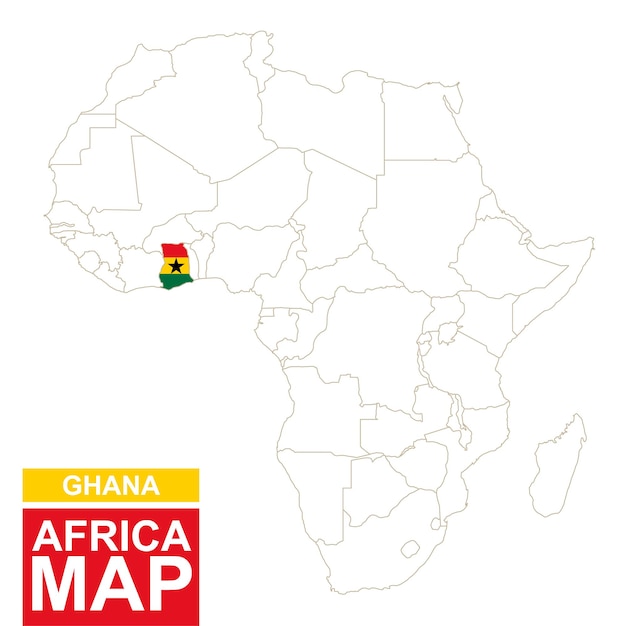 Africa contoured map with highlighted Ghana. Ghana map and flag on Africa map. Vector Illustration.