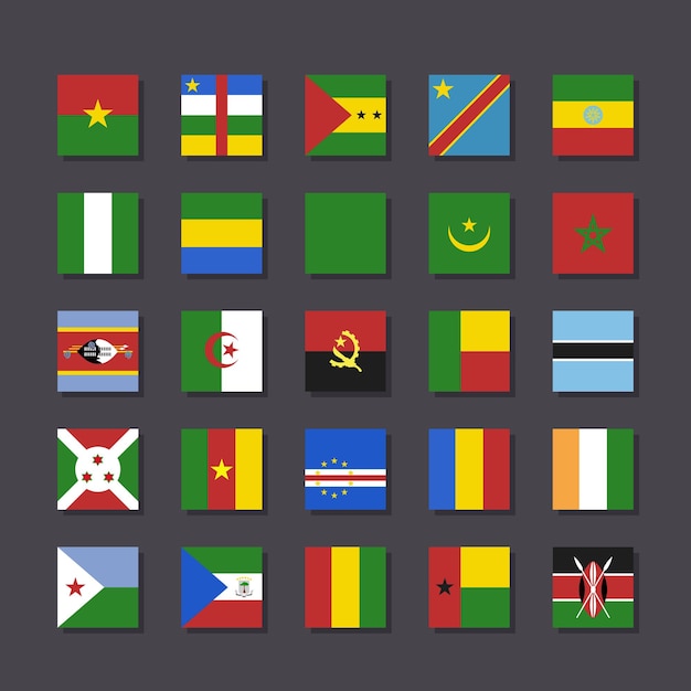 Vector africa flag icon set square shape flat style vector illustration