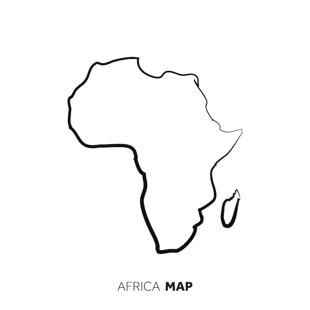 Africa vector country map outline Black line on white background